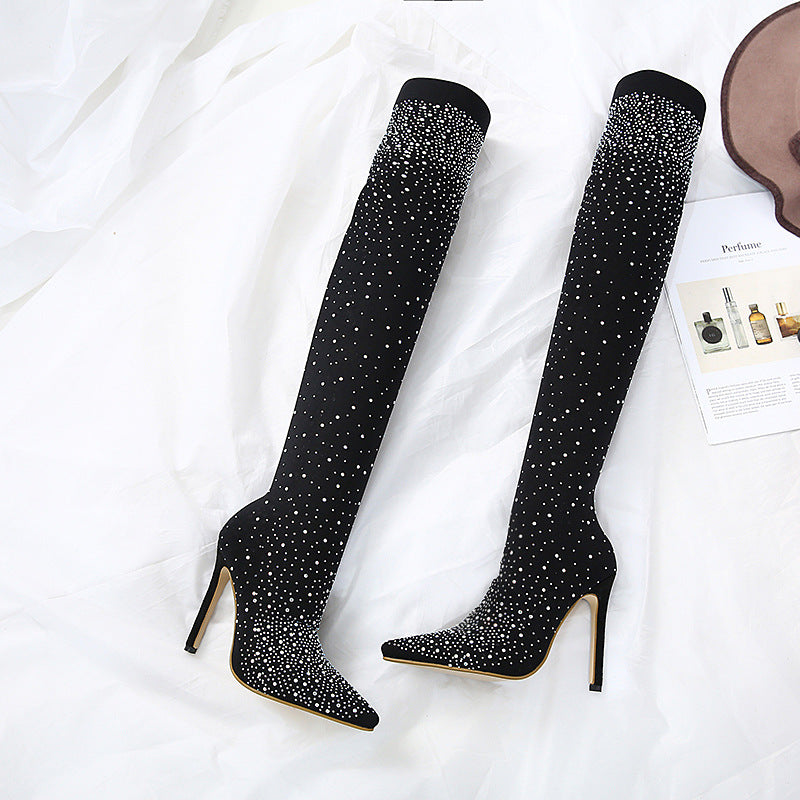 Women's rhinestone high heel over-the-knee boots