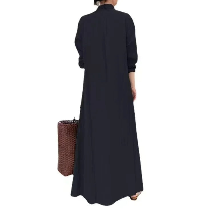 Women's solid color long sleeve pocket casual dress