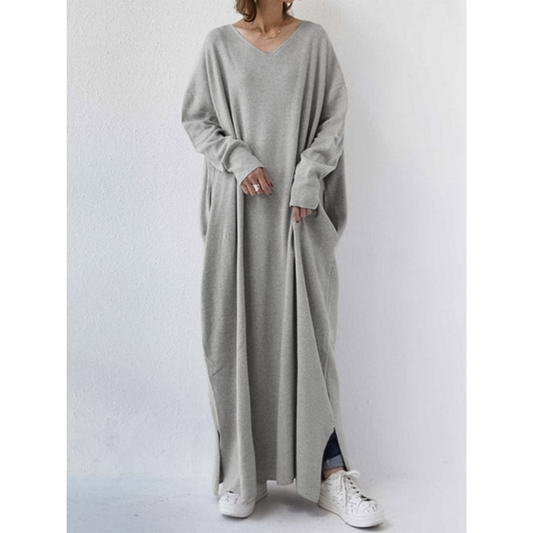 Knit Fabric Oversized Long Sleeve Maxi Dress
