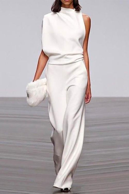 Women’s One-Shoulder Jumpsuit - Elegant Wide-Leg Sleeveless Formal Wear