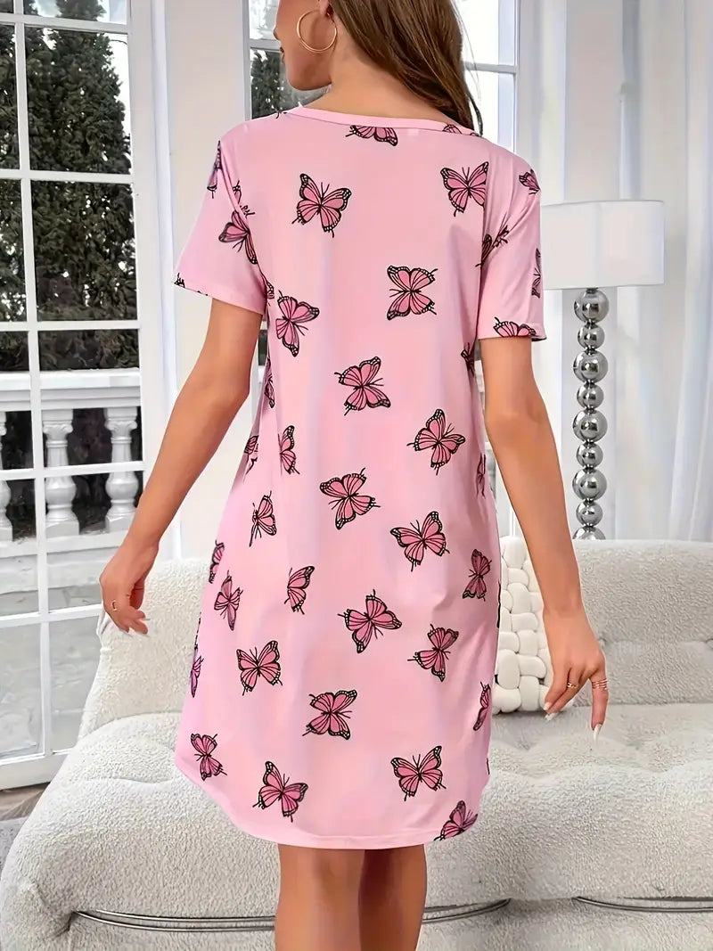 Women's pink butterfly casual dress