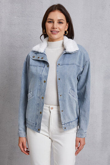 Finja - snap down collared neck denim jacket