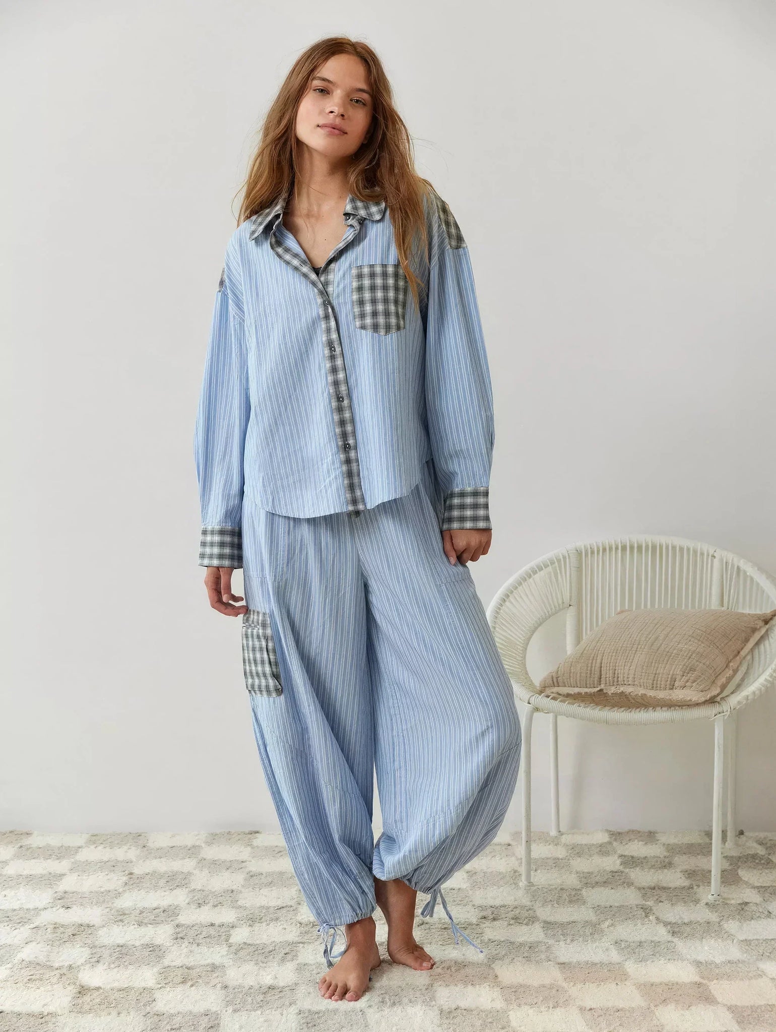 Women's casual plaid pajama set