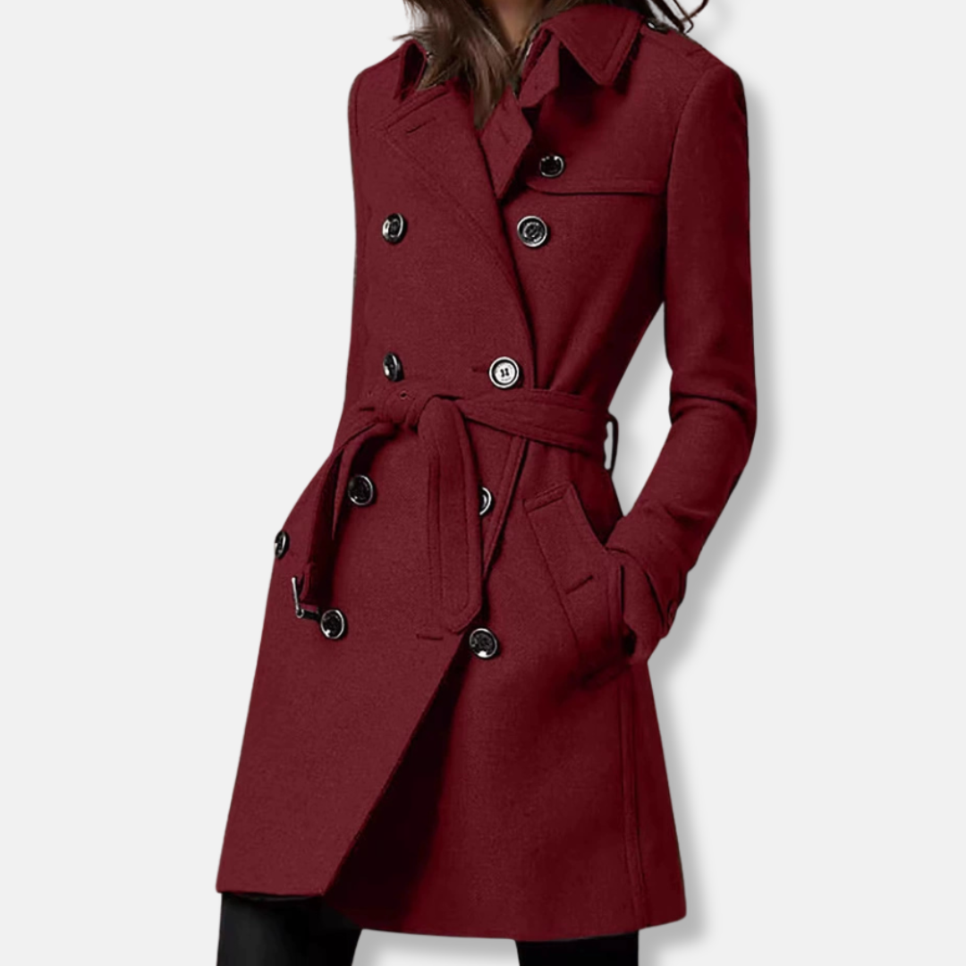 Wool Blend Slim Fit Double-Breasted Coat 