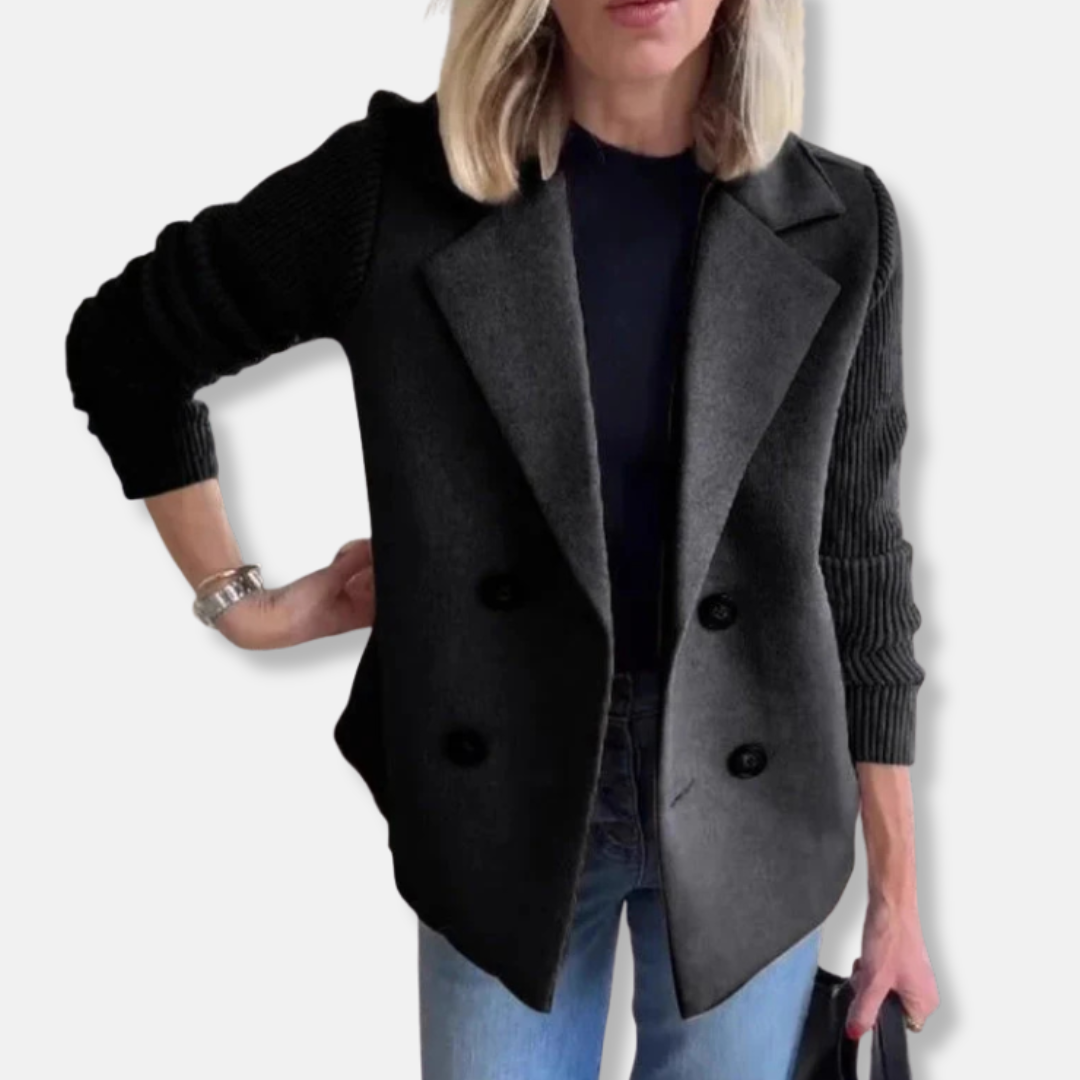Wool Blend Double-Breasted Ribbed Blazer