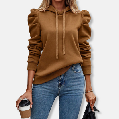 Women’s Hooded Top – Relaxed Fit – Puff Sleeves – Ribbed Cuffs – Soft Cotton Blend