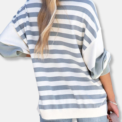 Women’s Sweater – Oversized Relaxed Fit – Knit Crew Neck – Dropped Shoulder Striped