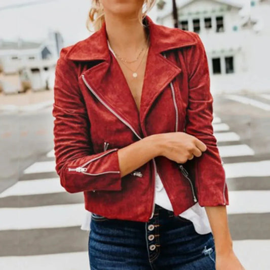 Suede Feel Cropped Fit Biker Jacket 