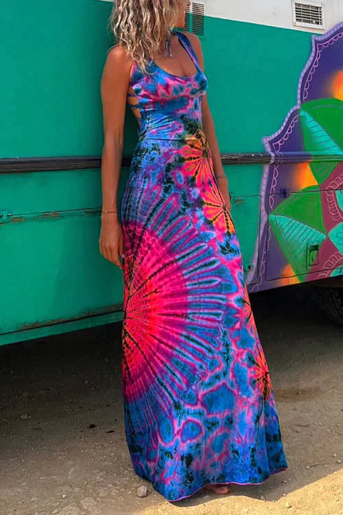 Lace Detail Tie-Dye Maxi Dress