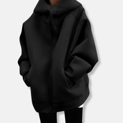 Olivia Oversized Hooded Jacket | Zipper Front Side Pockets Jacket