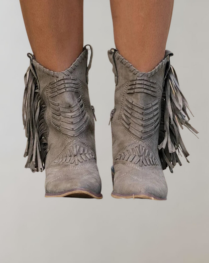 Women's mid-tube tassel boots