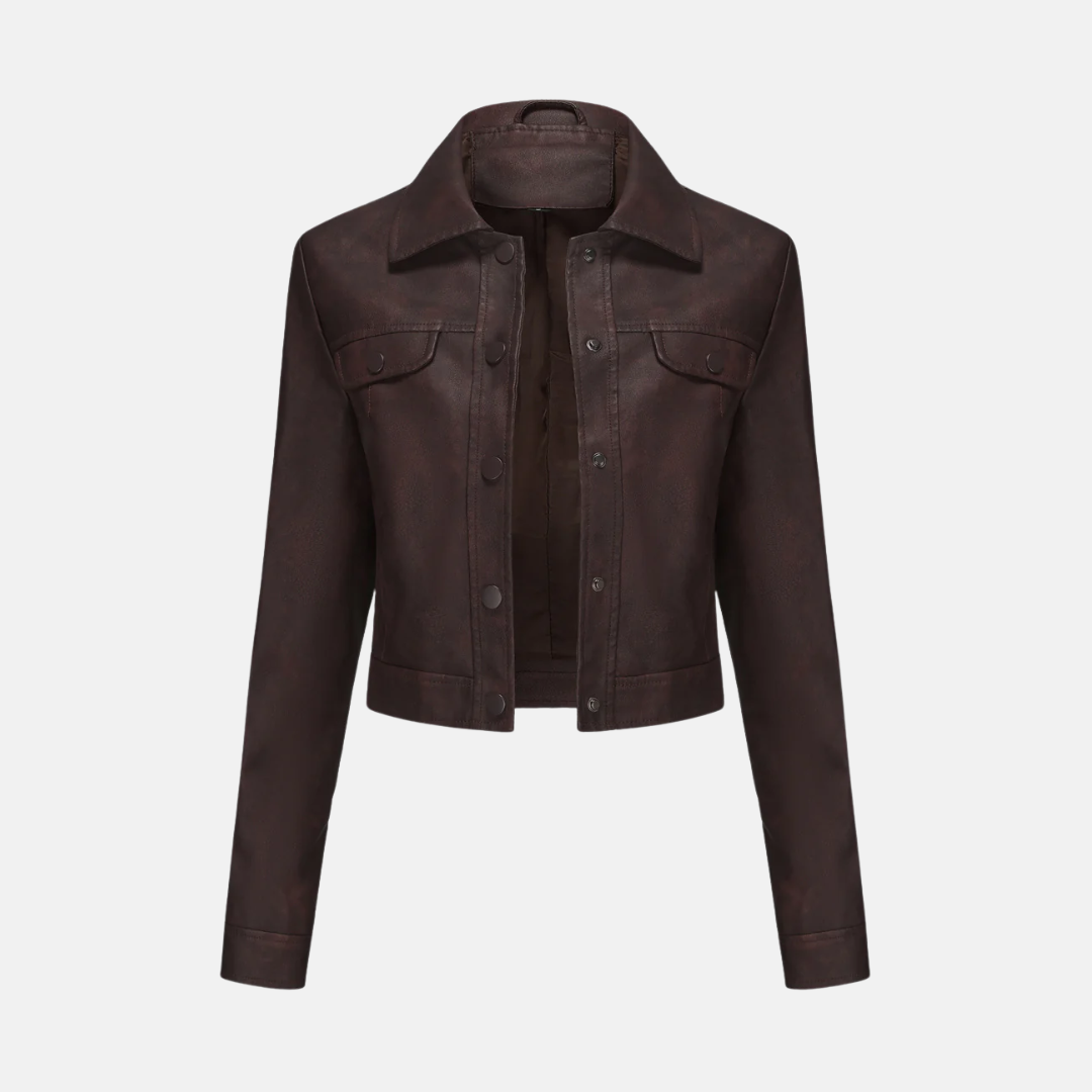 Women’s Jacket - Faux Suede - Cropped Length - Snap-Button Front