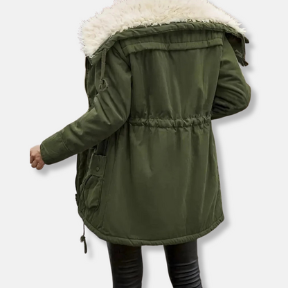 Women’s Parka Jacket – Mid-Length Fit – Faux Fur Hood – Drawstring Waist – Utility Style
