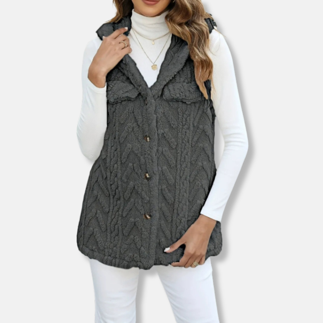 Fuzzy Knit Relaxed Fit Hooded Vest 