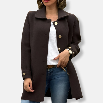 Amelia Relaxed Fit Coat | Button Front Patch Pockets Coat