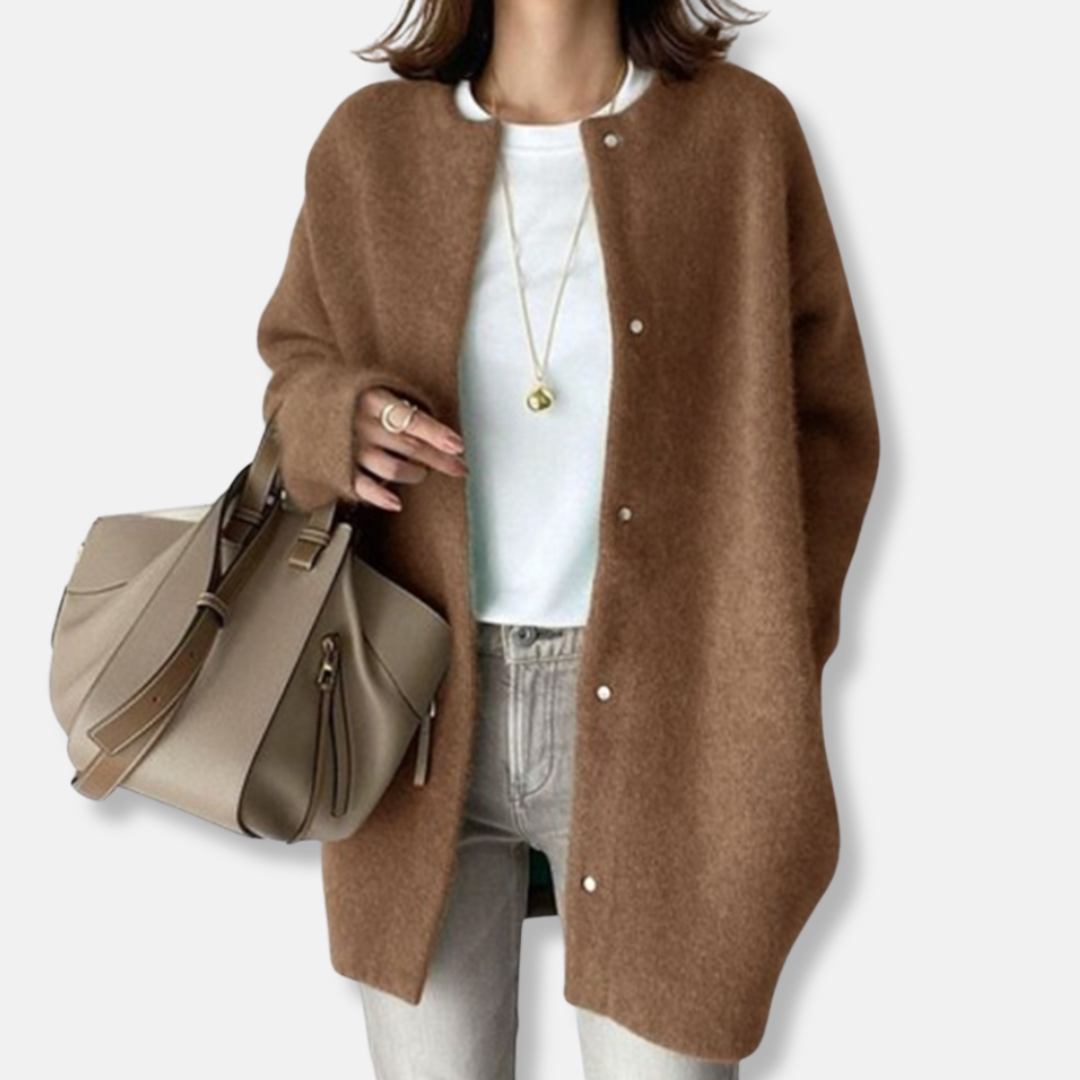 Wool Button Front Relaxed Fit Mid-Thigh Cardigan