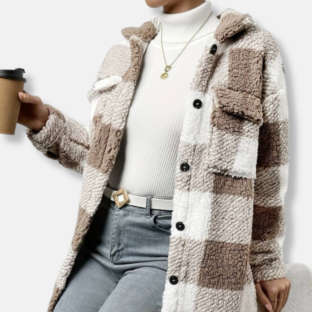 Isabella Fleece Check Shacket | Oversized Collared Shacket