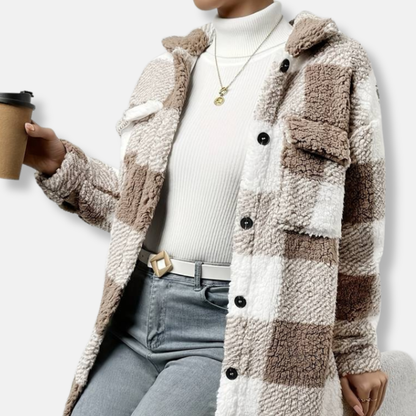 Isabella Fleece Check Shacket | Oversized Collared Shacket