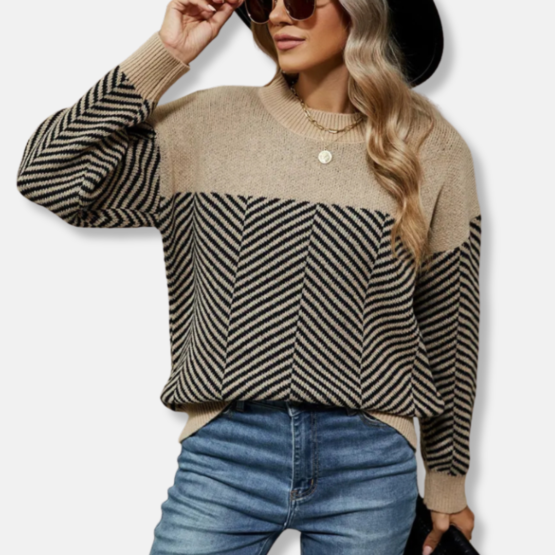 Wool Blend Chevron Knit Relaxed Fit Sweatshirt 