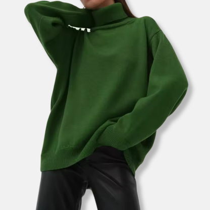 Women’s Turtleneck Sweater – Oversized Fit – Ribbed Knit – Long Sleeve Casual Pullover