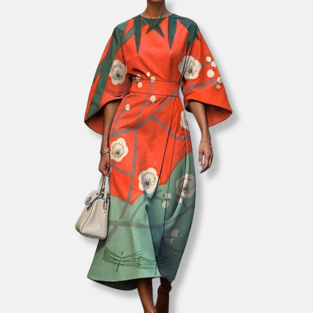 Luxury Fabric A-Line Floral Midi Dress