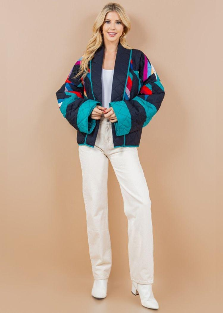 Colorful oversized patchwork coat for women