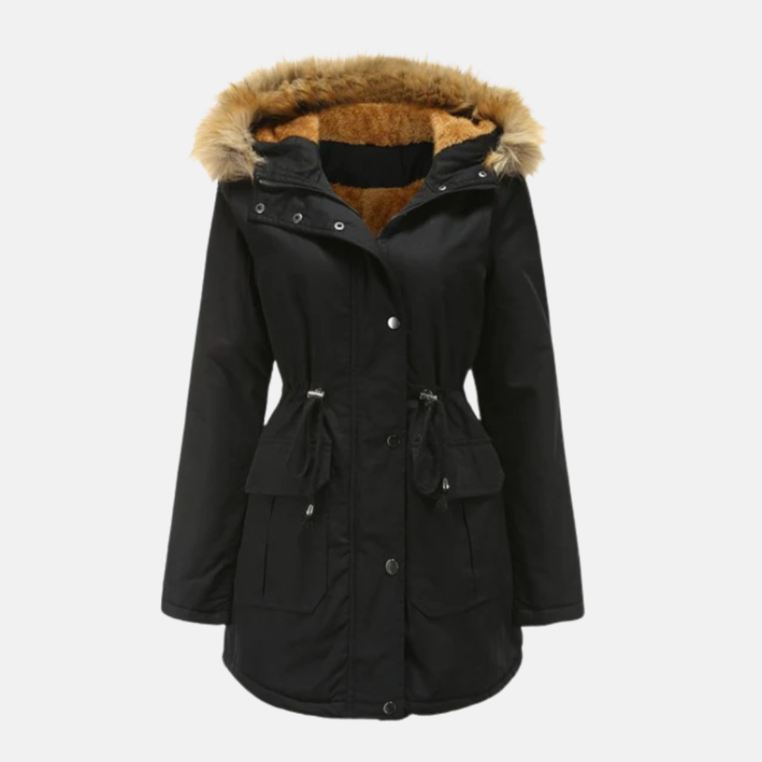 Women’s Parka Jacket – Tailored Fit – Faux Fur Hood – Mid-Thigh Length