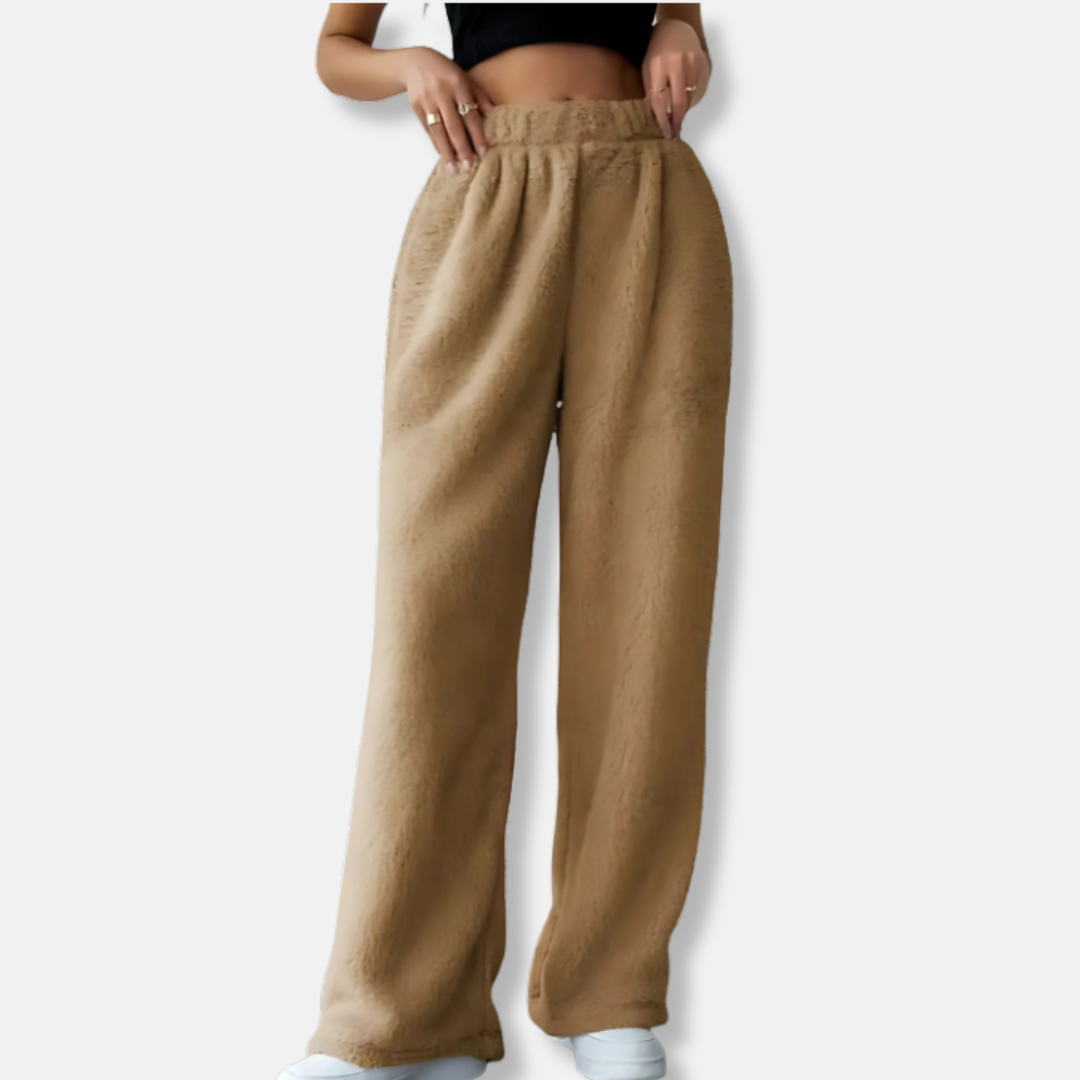 Women’s Casual Pants – Plush Soft Feel – High Waist – Wide Leg – Elastic Waistband