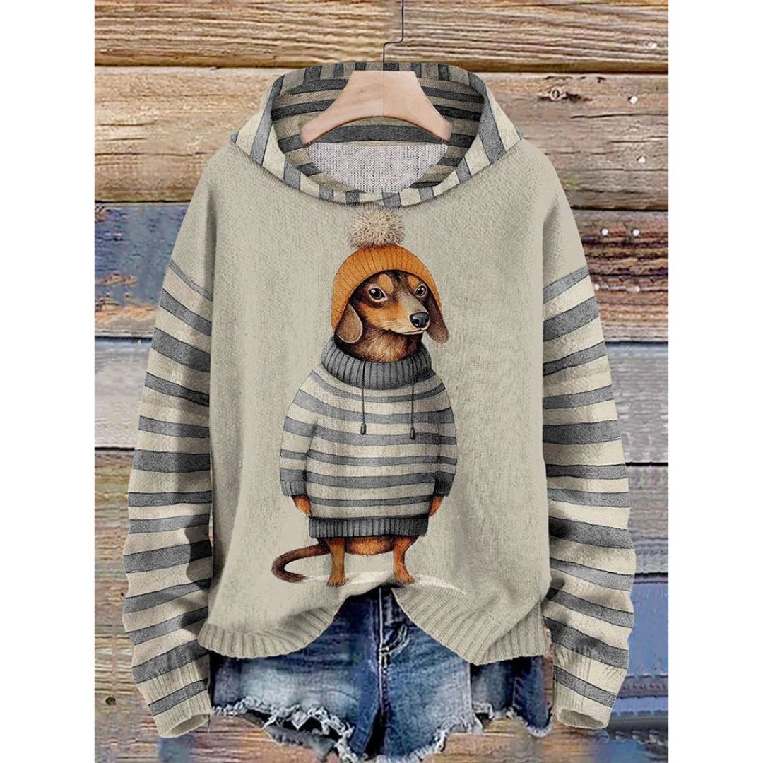 Fleece Feel Striped Sleeve Relaxed Hoodie 
