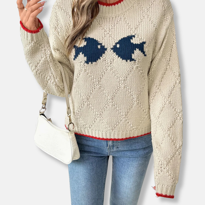 Women’s Pullover Sweater - Knit - Relaxed Fit - Round Neck - Long Sleeves