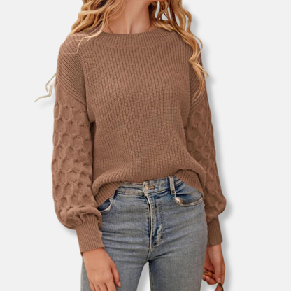 Women’s Sweater - Knit - Relaxed Fit - Balloon Sleeves - Bateau Neckline