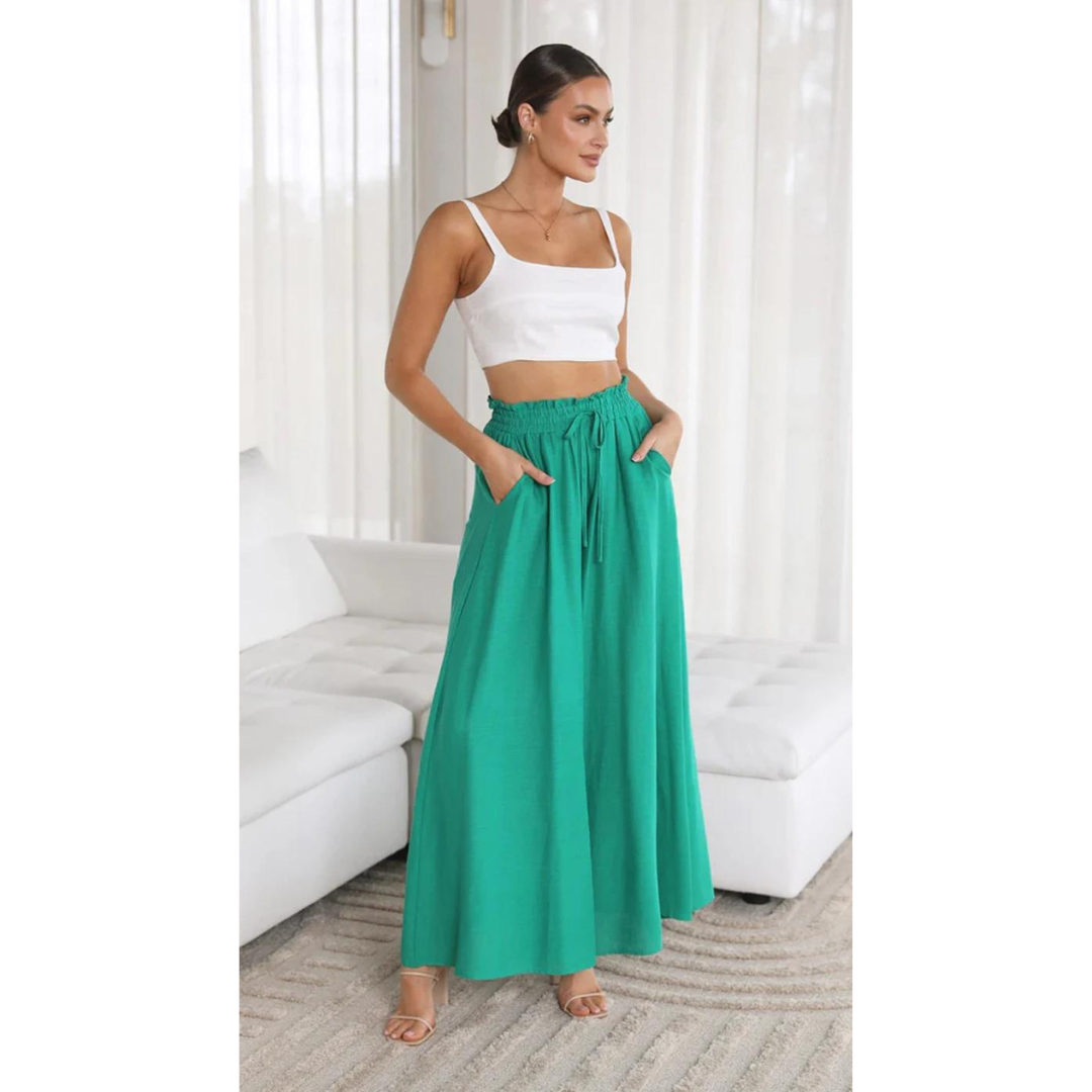Women's boho flowy elastic waist pants