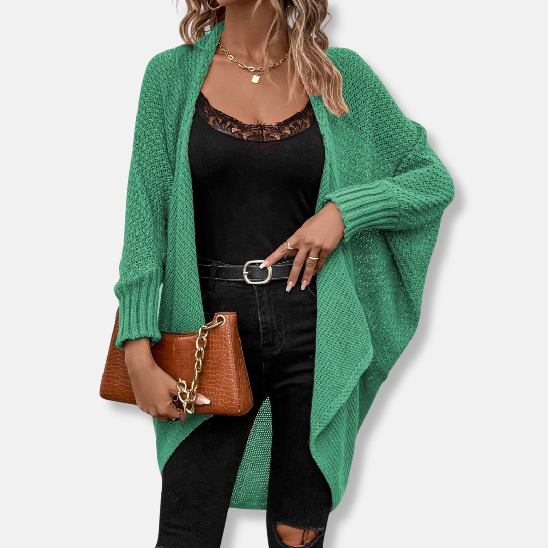 Amelia Oversized Shawl Sweater | Batwing Sleeves Open Front Sweater