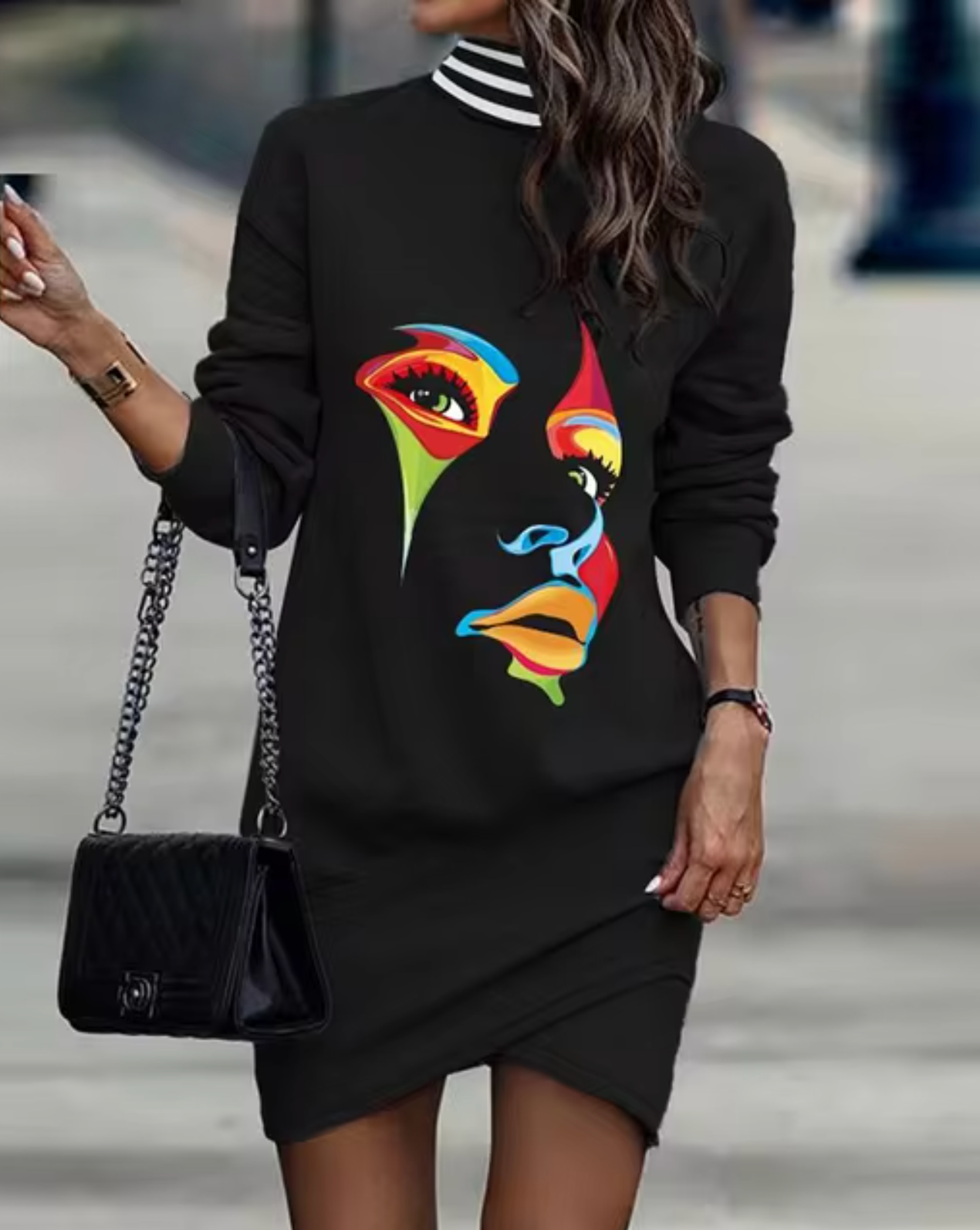 Women's Sweater Dress - Form-Fitting Knit - High Neck - Long Sleeve - Modern Design