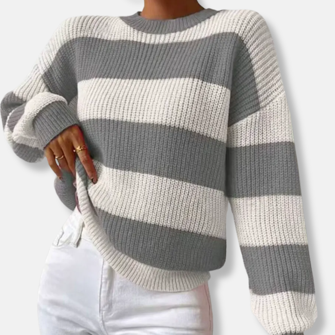 Women’s Sweatshirt – Ribbed Knit – Loose Fit – Balloon Sleeve – Round Neck Casual Wear