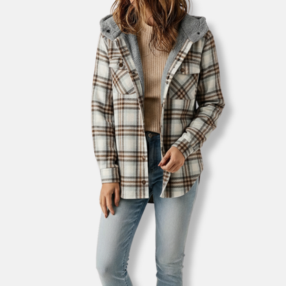 Women’s Hooded Shacket - Oversized Relaxed Fit - Sherpa Lined Collar and Hood - Snap Button Closure