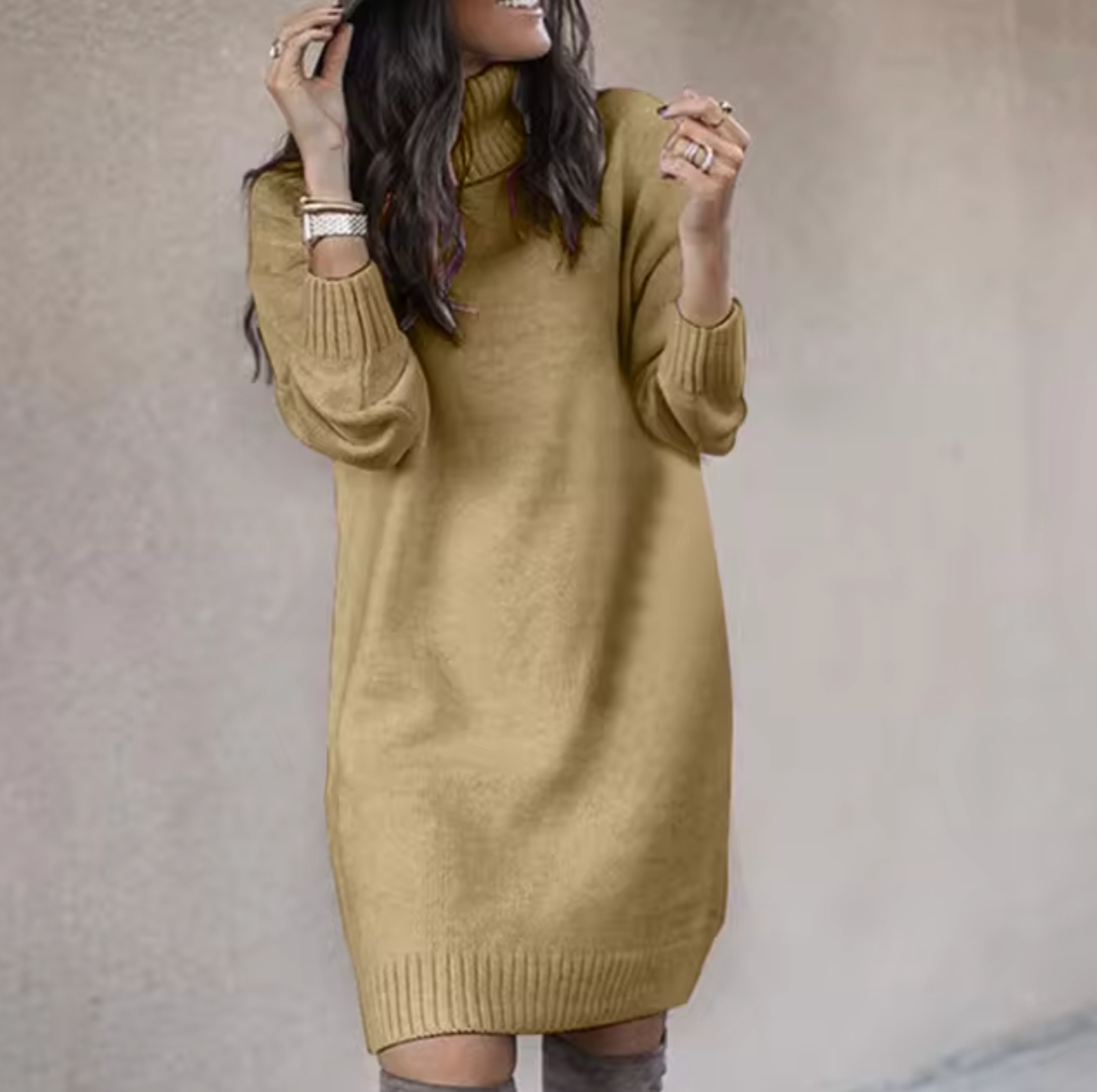 Loose Fit Turtleneck Sweater Dress
