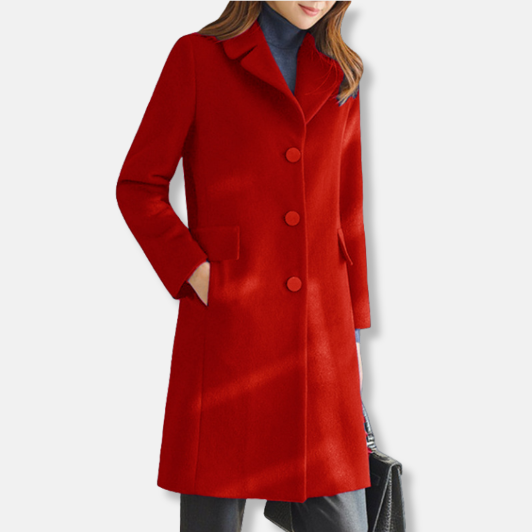 Women’s Trench Coat – Tailored Fit – Wool – Knee Length – Notched Lapel – Button Front