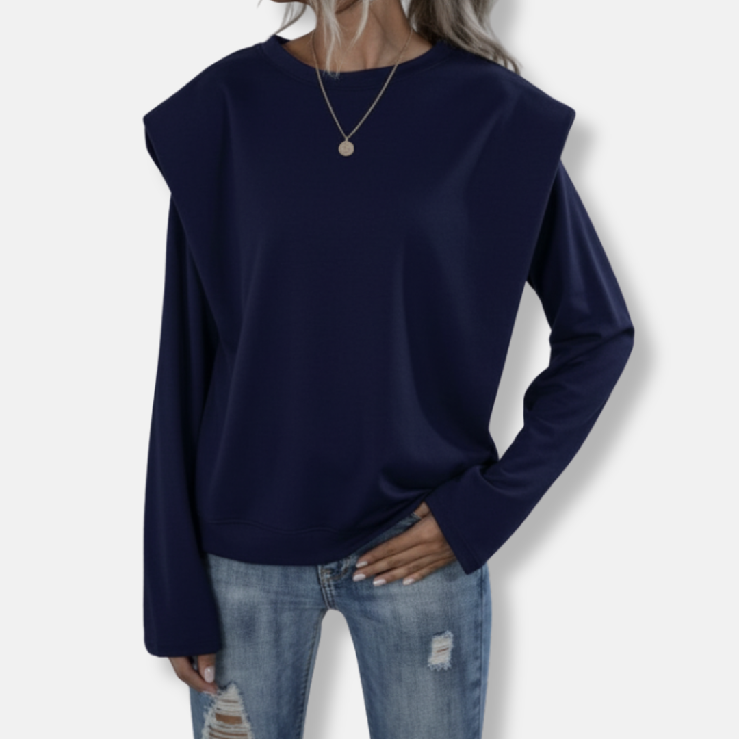 Women’s Sweatshirt – Relaxed Fit – Cotton Blend – Padded Shoulders – Crew Neck