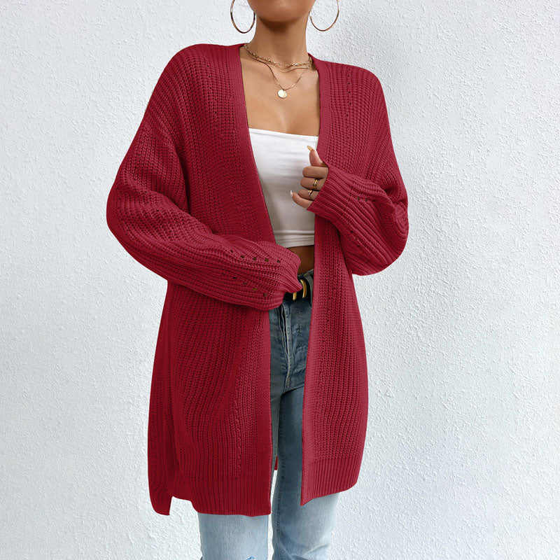 Open-front knit cardigan with relaxed fit for women