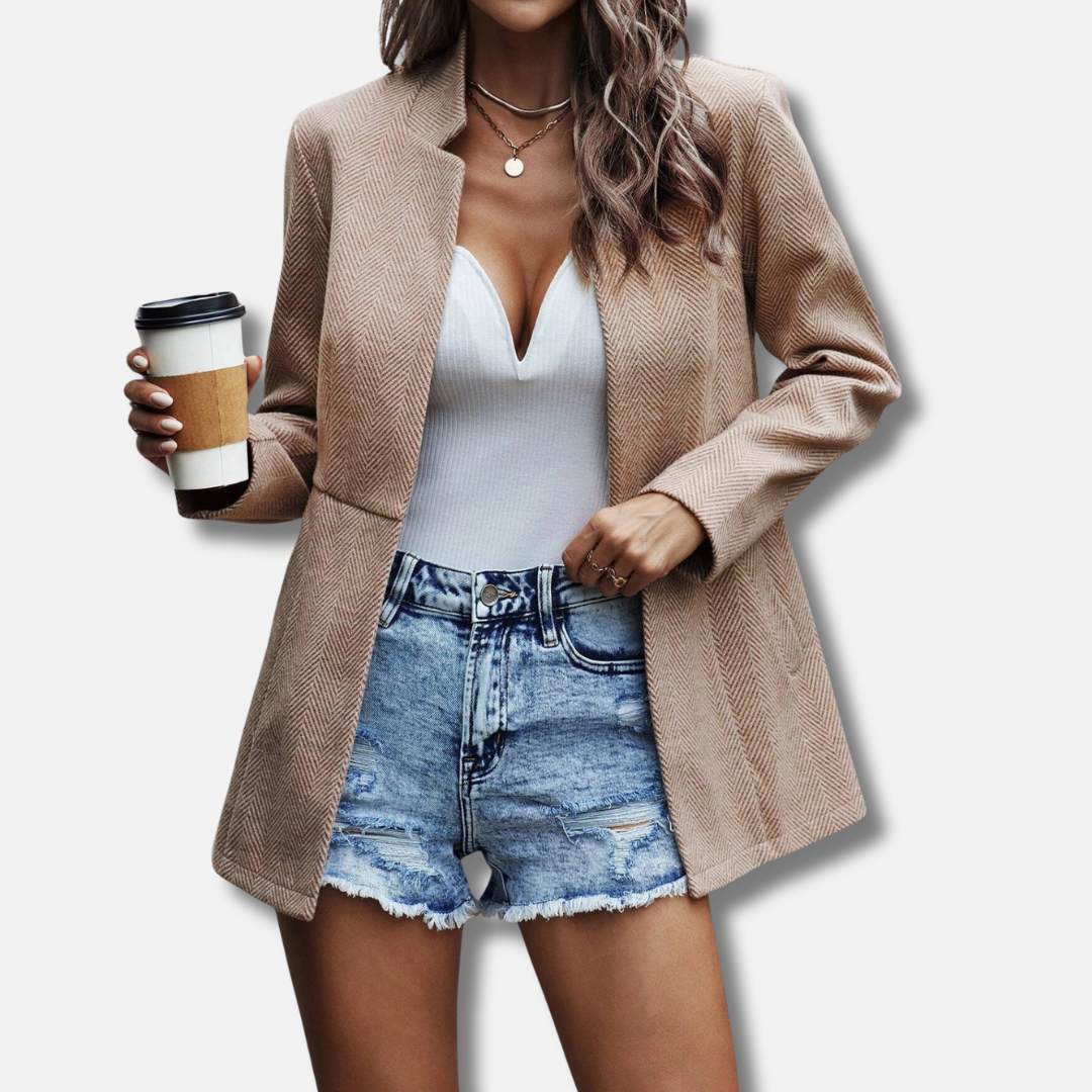 Structured Wool Tailored Fit Herringbone Blazer