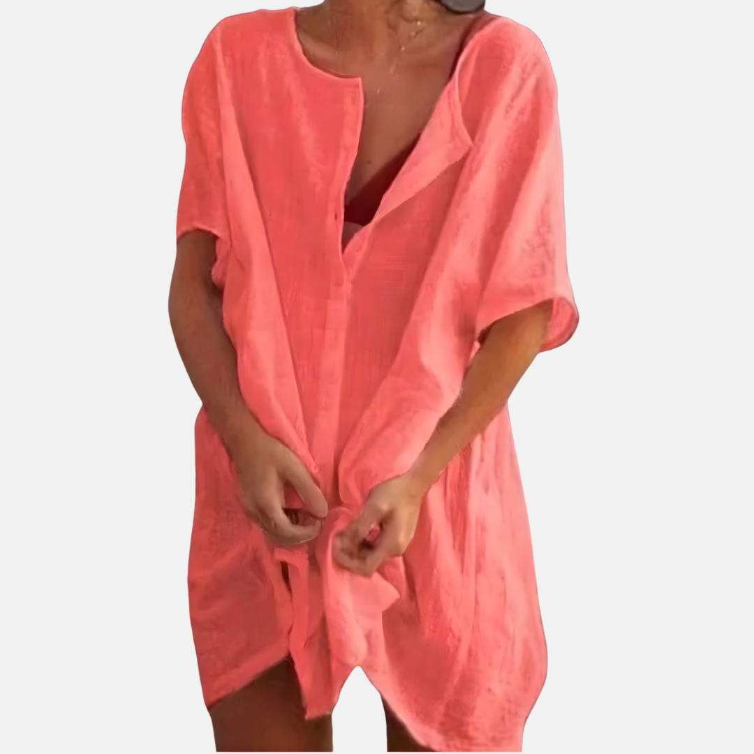 Women's Tunic Dress  - Button Down - Short Sleeve Breathable Fit