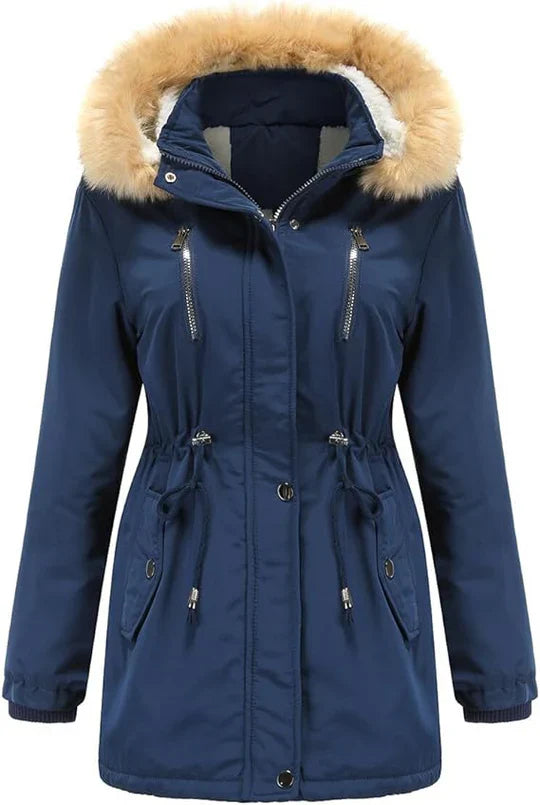 Fleece Lined Faux Fur Hooded Long Coat