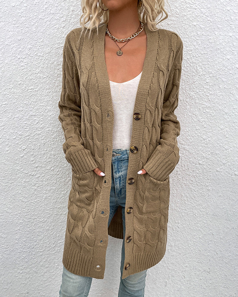 Twisted Button Long Cardigan Sweater