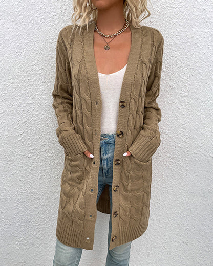 Long twisted button cardigan sweater for women