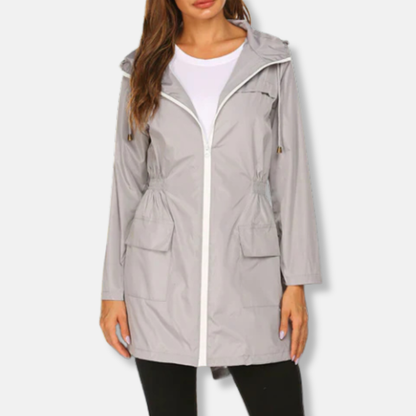 Isla Hooded Rain Jacket | Zip Closure Drawstring Waist Jacket