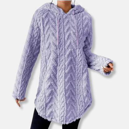 Women’s Hooded Sweatshirt - Knit - Chevron Texture - Relaxed Fit - Long Sleeve