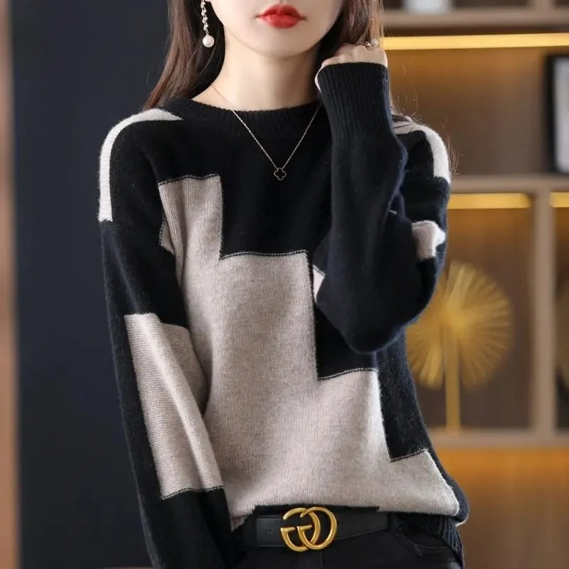 Women's oversized color block loose soft knit sweater