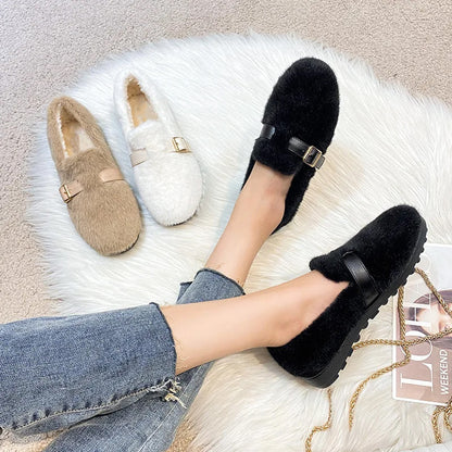 Isla Slip-On Loafer Flats | Furry Buckle Detail Loafer Flats