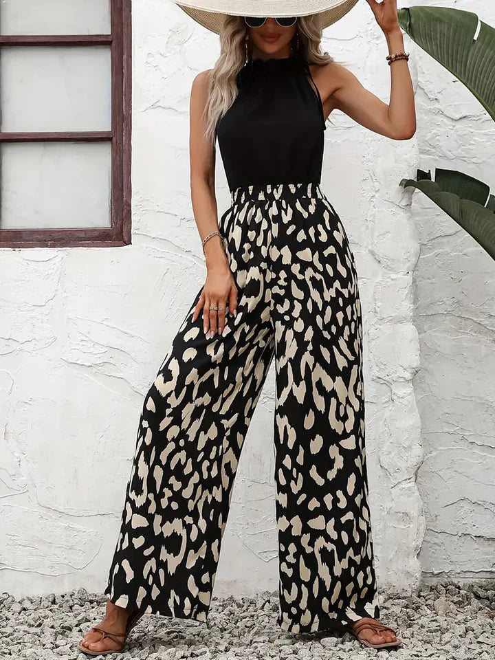 Women's leopard print wide leg pants